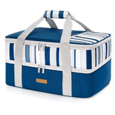 LUNCIA double-decker insulated casserole carrier blue exterior, easy hot dish transport to potlucks.