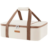 LUNCIA insulated casserole carrier cream exterior keeps meals hot or cold for gatherings.