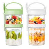 Luxear dual-layer oats container top view showing fresh ingredients