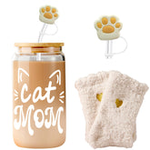 Lvoetgif cat mom coffee glass cup with lid and straw for spill-free sipping