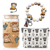 Lvoetgif Highland cow glass cup with lid and straw for daily beverages