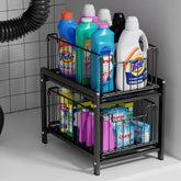 Lxmons 2-tier sliding basket under-sink organizer for clutter-free storage.
