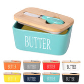 Lxmons ceramic butter dish with wooden lid on counter keeps butter fresh and ready to spread
