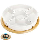 Lyellfe divided dish with bamboo base rotation shows smooth 360° serving at gatherings