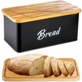 Lyellfe farmhouse bread box with lid sits on the counter; sturdy galvanized metal.