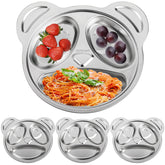 Lyellfe panda divided plate 4-pack on table, kid-friendly mealtime setup.