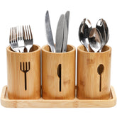 Lyellfe bamboo silverware holder with tray and drainage holes for quick drying.