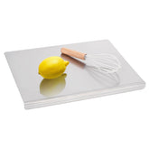 LYHLYA stainless steel cutting board top view shows large prep area for meats and produce.