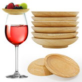 Lyonbi wine glass topper wood close-up highlighting durable bamboo finish.
