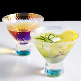 Lysenn iridescent stemless martini glasses close-up of hammered texture for elegant dinner parties