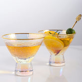Lysenn iridescent stemless martini glasses with hammered shine for elegant entertaining