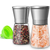 M JINGMEI salt and pepper grinders with glass body and stainless cap for clean, stylish seasoning.
