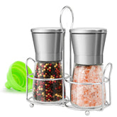 M JINGMEI salt and pepper grinder set with glass body showing spices clearly for easy seasoning.