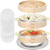 MacaRio bamboo steamer basket with two 10-inch tiers for flavor-preserving cooking.