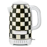 MacKenzie-Childs electric kettle front view showcasing Courtly Check pattern for stylish tea prep.