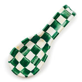 MacKenzie-Childs enamel spoon rest in emerald check keeps counters tidy and stylish.