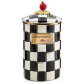 MacKenzie-Childs large enamel canister Courtly Check for stylish pantry storage.
