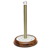 MacKenzie-Childs Wood Paper Towel Holder with Sterling Check on a wood base.