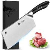 MAD SHARK meat cleaver 7.5 inch blade close-up for precise cuts on dense meats.