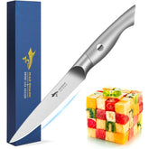 MAD SHARK 5-inch paring knife blade closeup, showing sharp edge and precision.