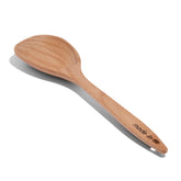 Made In wooden spoon with broad concave bowl for thorough mixing.