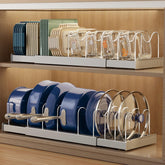 Magheo expandable pots and pans organizer for 22inch cabinets saves space and keeps cookware tidy.