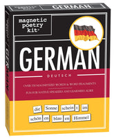 Magnetic Poetry German Kit tiles on fridge invite playful verse.