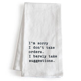 MAINEVENT dish towel front view with witty saying for stylish kitchen decor.