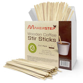Makerstep birch wood coffee stirrers with round ends for smooth, splinter-free stirring