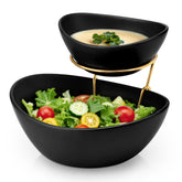 MALACASA 2-tier chip and dip set with metal stand for an elegant party display.