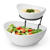 MALACASA 2-tier chip and dip stand for organized party display.