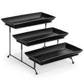 MALACASA 3-tier serving tray with black rack for versatile dessert and appetizer display.