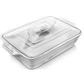 MALACASA large casserole with lid keeps meals warm for serving.