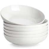 MALACASA Regular large pasta bowls set of 6 in white porcelain, perfect for family dinners.