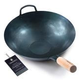 Mammafong 14-inch flat-bottom wok front view shows even heating.