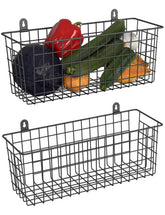 MaraFansie Extra Large Wire Basket 2-Pack on wall, ideal for pantry organization.
