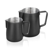 Marshine 12oz matte black milk pitcher for precise latte art pours