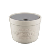 Mason Cash garlic store with grater lid, keeps garlic handy during prep