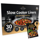 Matiks slow cooker liners inside a round cooker for easy cleanup.