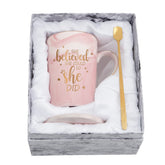 Maustic She Believed She Could So She Did mug in pink marble for daily inspiration.