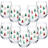 Maxcheck Christmas tree wine glass set with red green pattern for holiday entertaining
