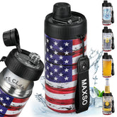 MAXSO Sealed Can Cooler with Fizz Lid keeps 12 oz drinks fizzy and spill-free.