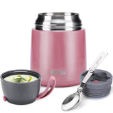 MAXSO Soup Thermo pink cap and handle for easy, leakproof transport.