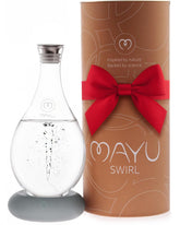 MAYU Swirl glass carafe with 51oz capacity for purified water and enhanced hydration.