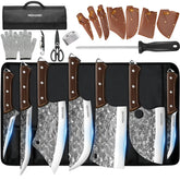 MDHAND 14-in-1 butcher knife set rolled in a bag for easy transport