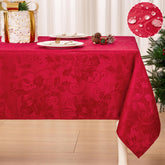 Mebakuk Christmas jacquard tablecloth in red damask for festive dining and surface protection.