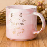 Mecai Cat Mom mug with gold marble design, ideal for hot or cold beverages.