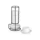 Meichu 2.5oz espresso cups with saucers and metal stand for clutter-free coffee service.
