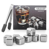 Meixingtom stainless steel whiskey stones cubes in glass chill drinks without dilution.