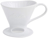Melitta pour-over cone glossy white front view highlights design for a single cup
